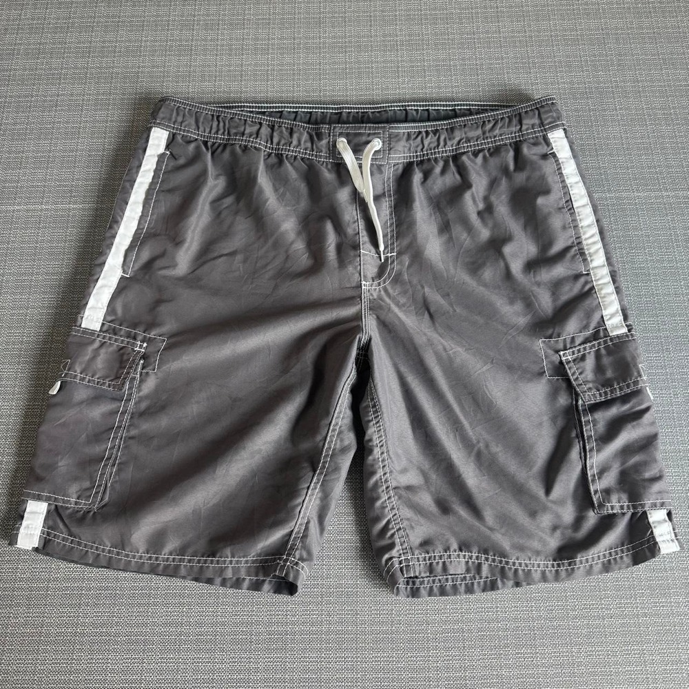 Gray dazzled KANU Y2K cargo swim shorts